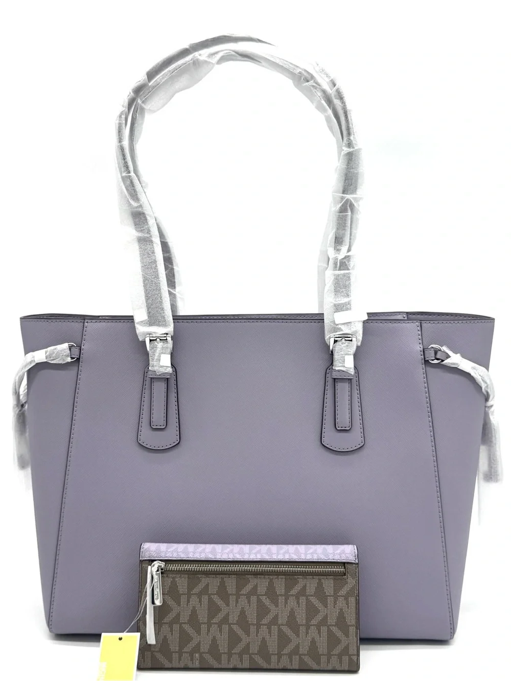 Michael Kors Voyager Large Leather Tote Bag w Matching Trifold Wallet - Lilac